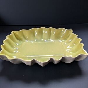Los Angeles Potteries Vintage Green Ruffled Ceramic Dish Large Low Planter 600